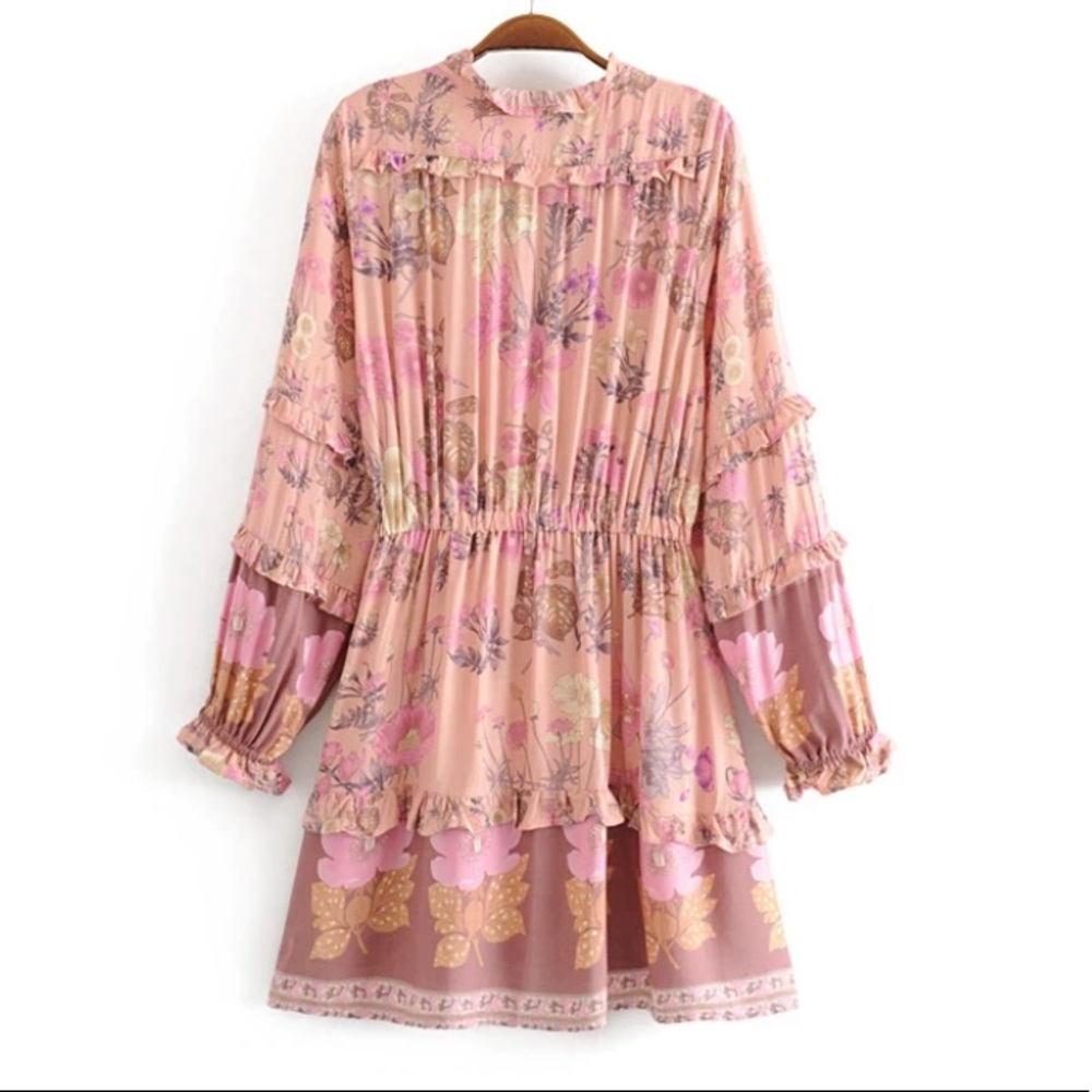 SOLD OUT Boho Gypsy Floral Long Sleeve Ruffle Mini Dress - Picture 6 of 10